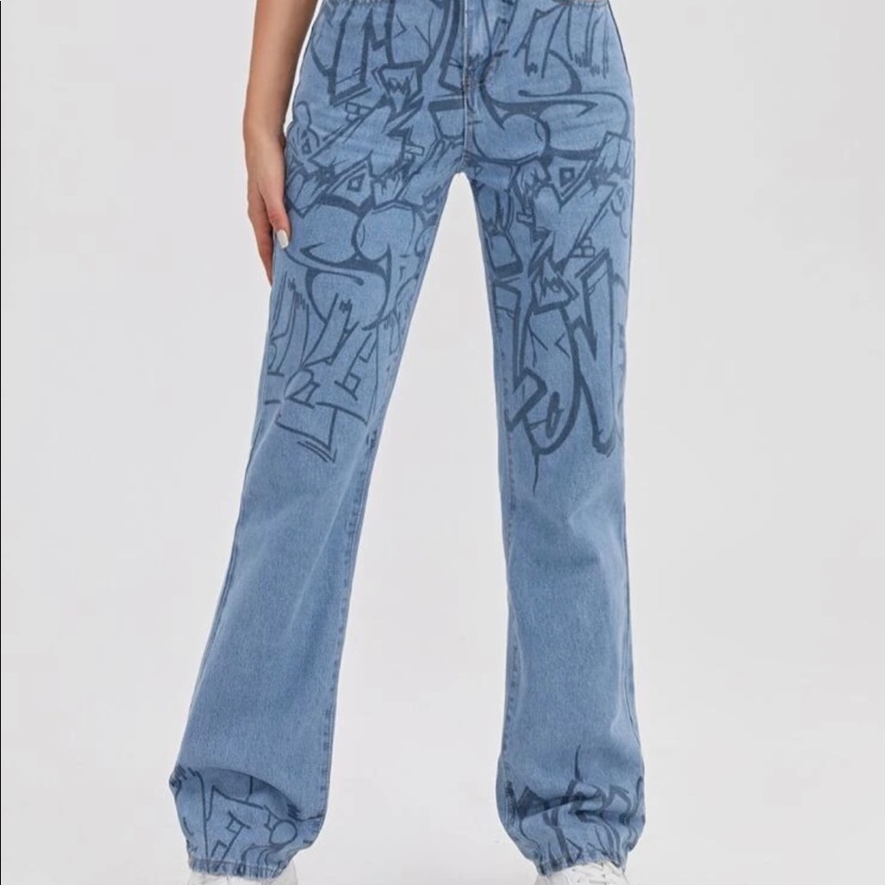 Pattern straight leg jeans